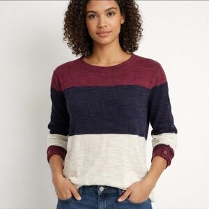 Express Burgundy Navy Ivory Colorblock Knit Long Sleeve Top Size S GUC